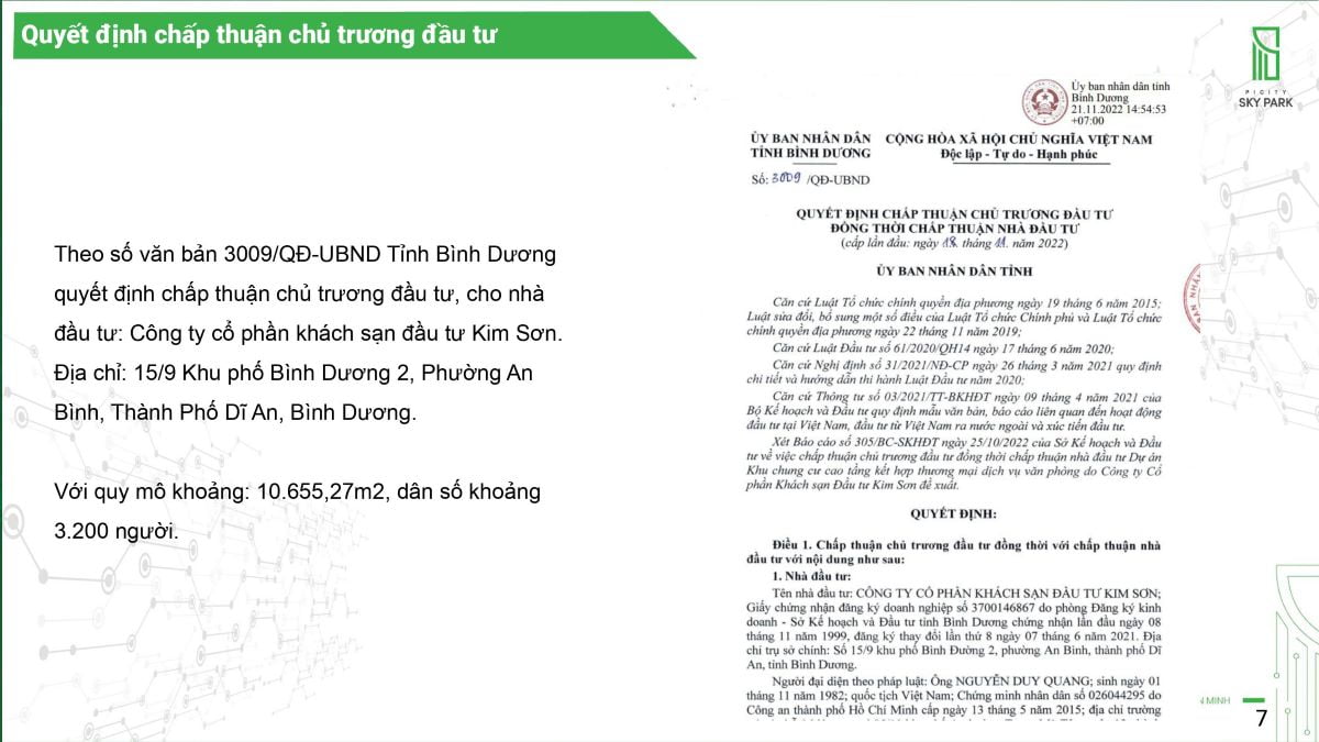 Pháp lý chấp thuận đầu tư picity sky park